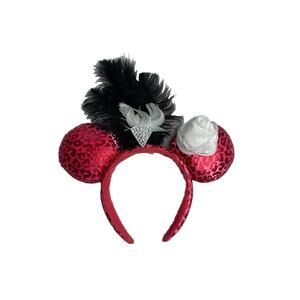 Disney Parks Mickey Ears Headband Pink Cheetah Print White Rose Feather D